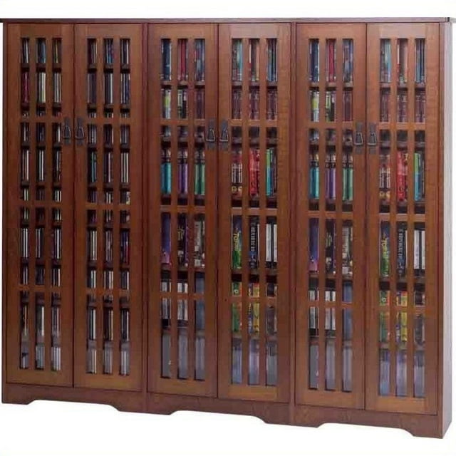 Leslie Dame 62" Inlaid Glass Mission Multimedia Cabinet in Walnut