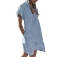 thumbnail image 4 of DYMADE Women Plus Size Cotton Short Sleeve Pullover Pocket Loose Shirt Dress, 4 of 4