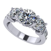 Central Diamond Center Straight Bar Style Sterling Silver CZ 3 Stone Ring 2.50ctw (Reg) - Platinum Plated - Size 10