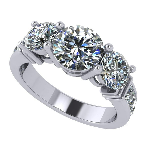 Central Diamond Center Straight Bar Style CZ 3 Stone Ring 2.50ctw - 10k White Gold - Size 6