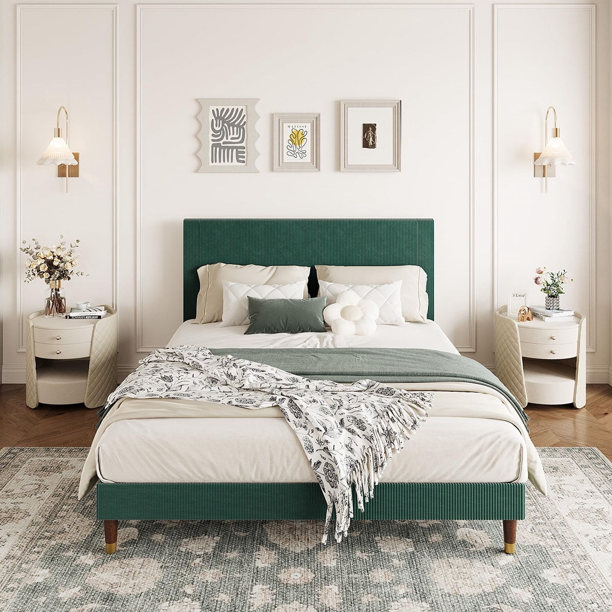 Ataucjin Twin/Full/Queen/King Size Platform Bed Frame, Modern Twin Bed Frame with Upholstered Headboard and Strong Metal Slats Support, No Boxing Spring Needed, Easy Assembly