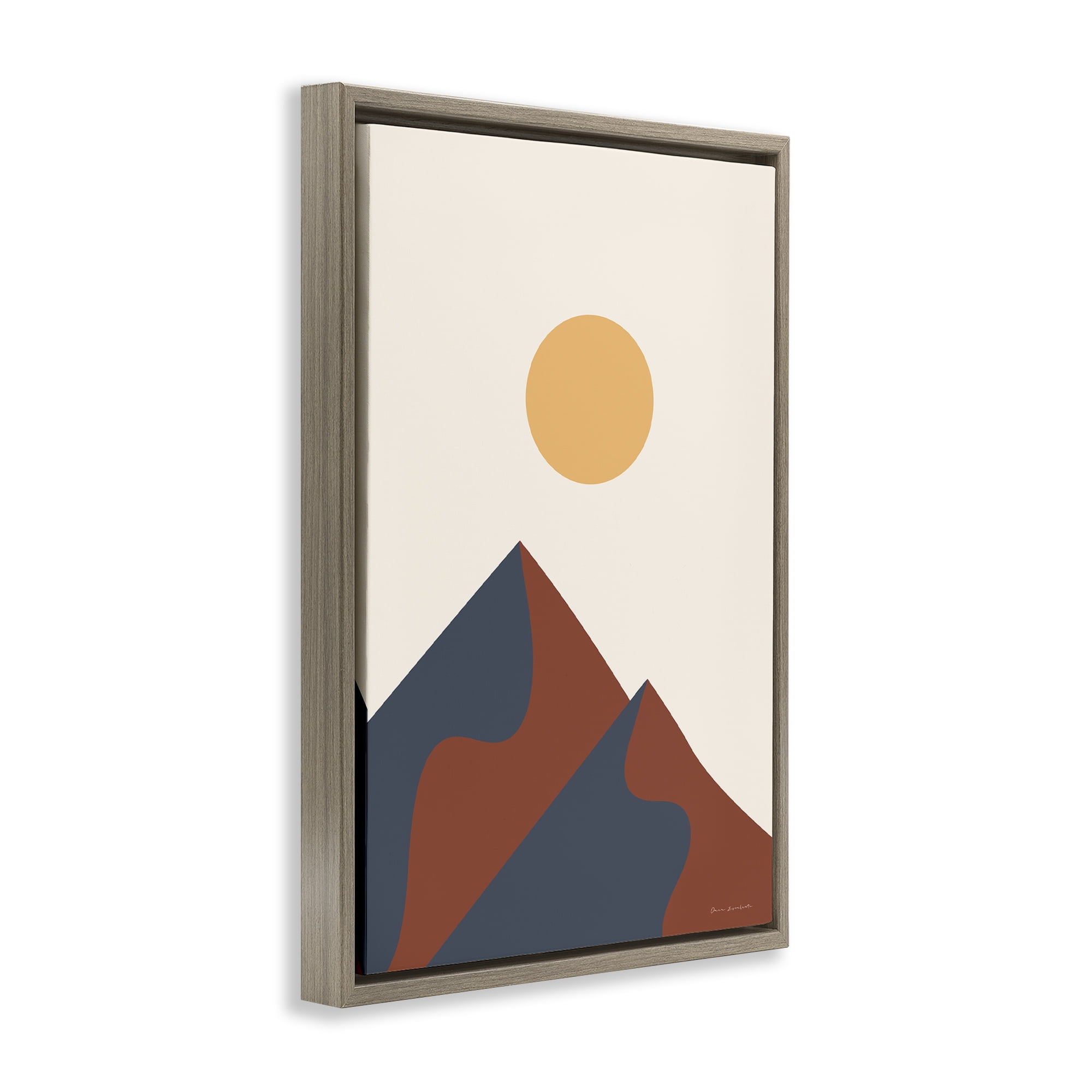 Stupell Industries Twin Mountain Peaks Landscape & Nature Painting Brown Floater Framed Canvas Art Print Wall Art, 17 x 25