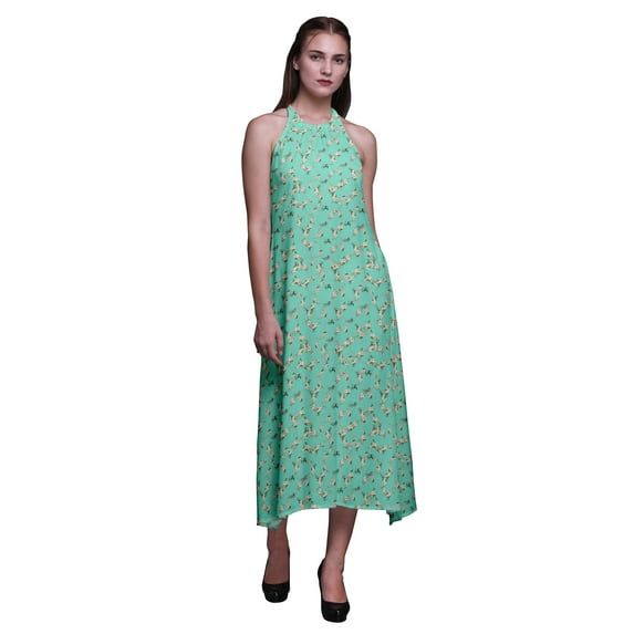 Bimba Floral Summer Holiday Party Halter Neck Beachwear Women Backless Dress-X-Small