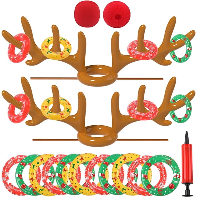 Juegos de Navidad, juego inflable de lanzamiento de aros con astas de reno, juegos de fiesta de Navidad para niños y adultos, divertidos regalos de Navidad, juegos de fiesta de carnaval para la