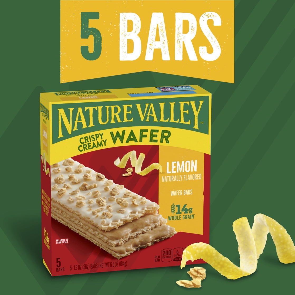 (6 pack) Nature Valley Lemon Crispy Creamy Whole Grain Waffer Bars, 5 Bars, 6.5oz, Cardboard Box