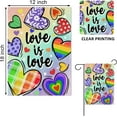 thumbnail image 2 of Pride Love is Love Decorative Garden Flag, Pastel Rainbow Hearts LGBTQ Gay Lesbian Yard Outside Decorations, LGBT Bisexual Pansexual Burlap Outdoor Small Home Decor Double Sided 12.5 x 18, 2 of 6