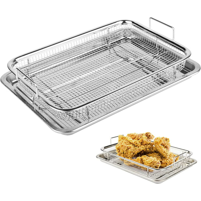 2 Piece Air Fryer Basket for Oven,Stainless Steel Crisping Basket & Tray  Set, Tray and Grease Tray Set Bacon Rack, Oven crisper for French  fry/frozen