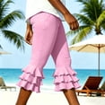 thumbnail image 5 of Admvng Women's Triple Ruffle Hem Capri Pants High Waist Slim Fit Cropped Trousers, 5 of 6