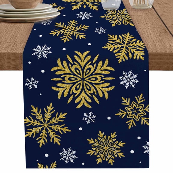 nqOlkjepod Navy Blue Christmas Table Runner 60 Inches Long Farmhouse Dress Scarves, Winter Xmas Snowflakes Textured Dining Tablerunner for Coffee Table/Kitchen Island/Party Décor, 13" x 60"
