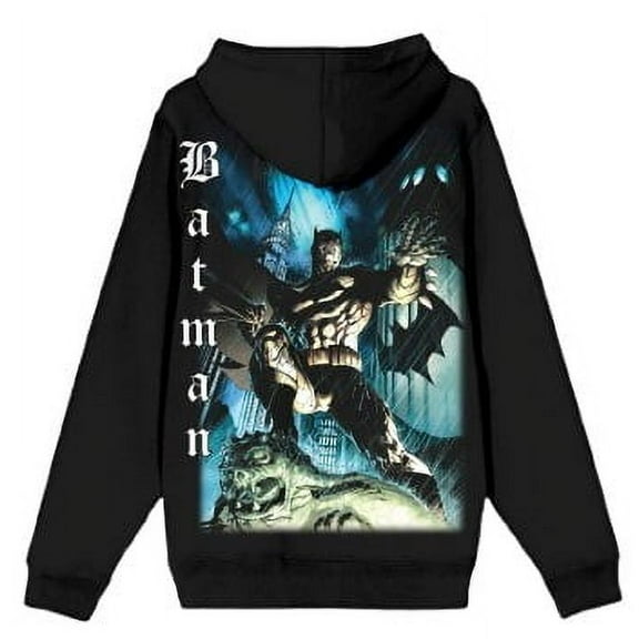 Batman Heroic Pose Oversized Graphic Men's Black Long Sleeve Hooded Sweatshirt Medium