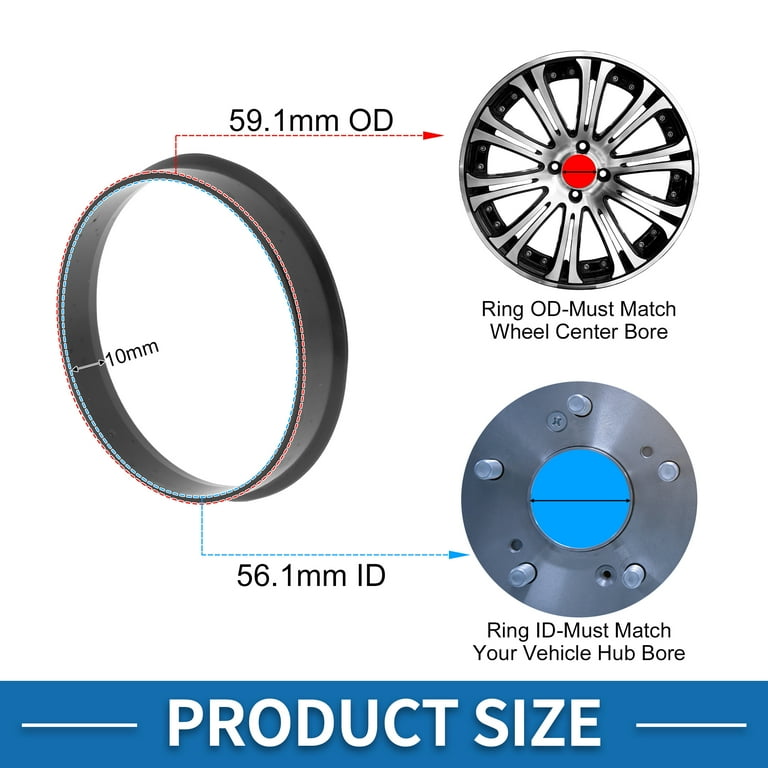 59.1mm to 56.1mm Car Wheel Hub Centric Rings Black Polycarbonate Wheels Center Shaft Shock Absorbing Hubrings 4 Pcs