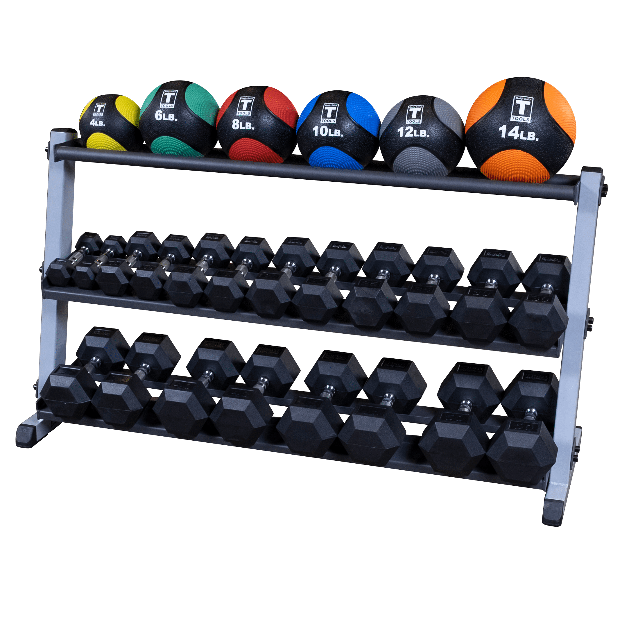 Body Solid GDR60MRTMEDPACK 3 Tier Rack with Dumbbells/Medicine Balls