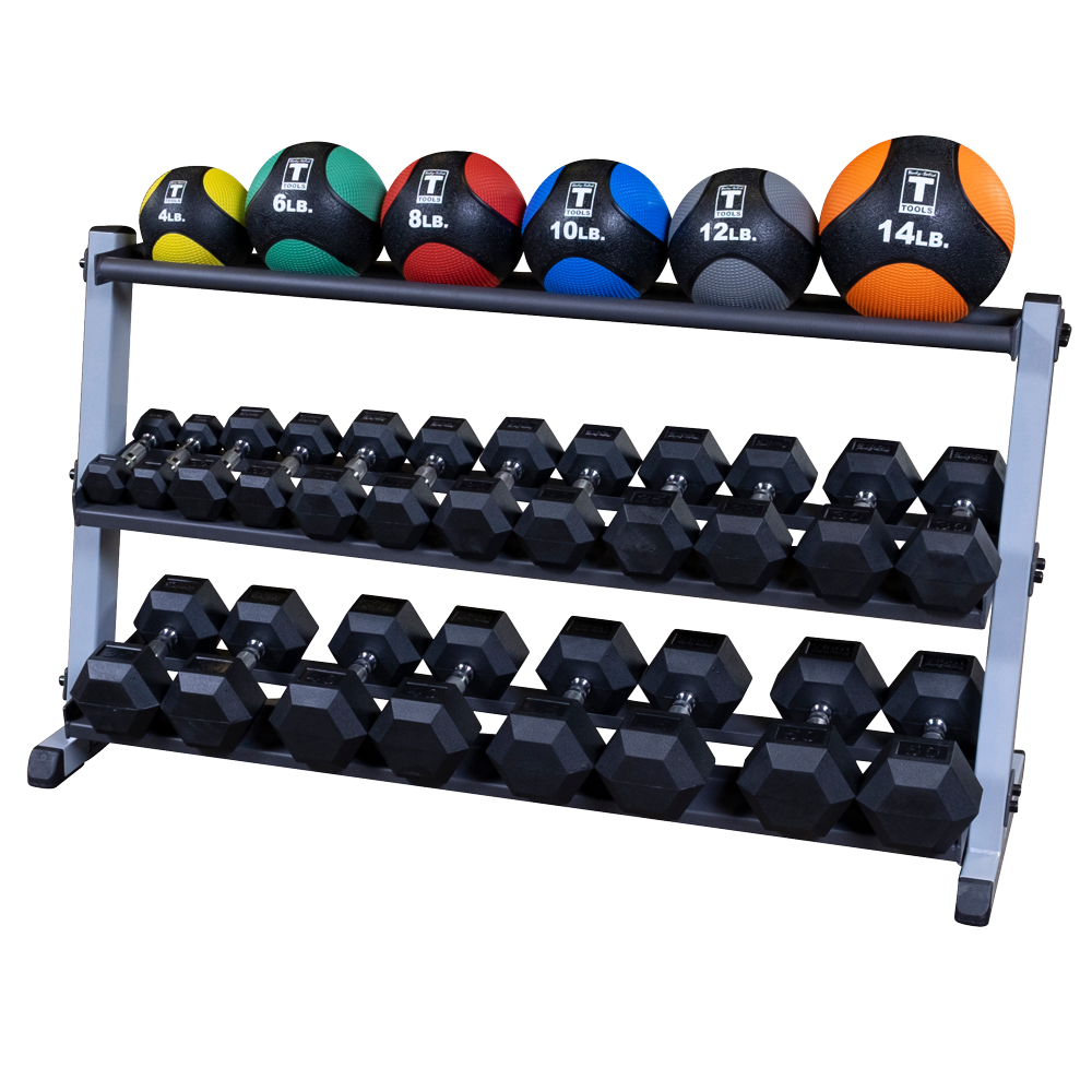 Body Solid GDR60MRTMEDPACK 3 Tier Rack with Dumbbells/Medicine Balls