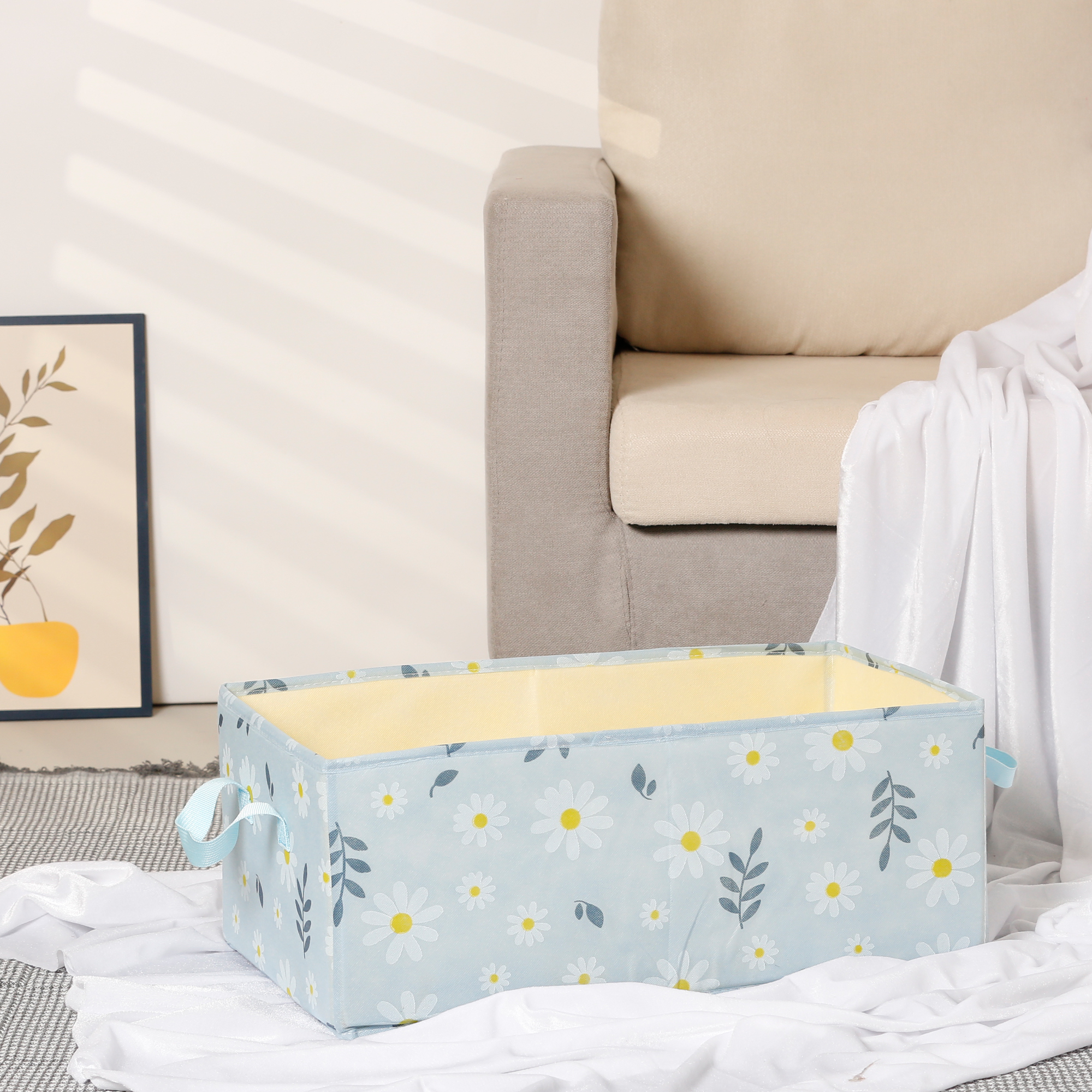 Unique Bargains Fabric Storage Cube Storage Bin Storage Basket Blue 19.5*12*8in