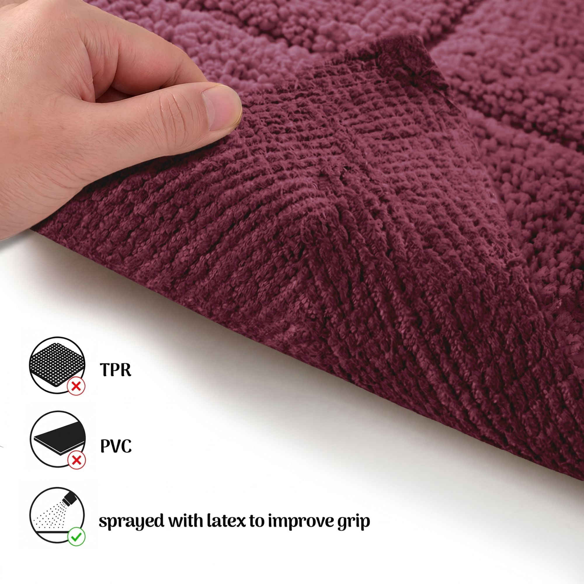 Superior Checkered Cotton Washable Non-Slip Bath Rug, Runner Size, Plum