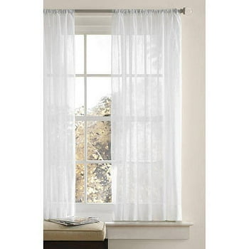 Mainstays Crushed Voile Single Curtain Panel, Polyester, Sheer, White, 51"x63"