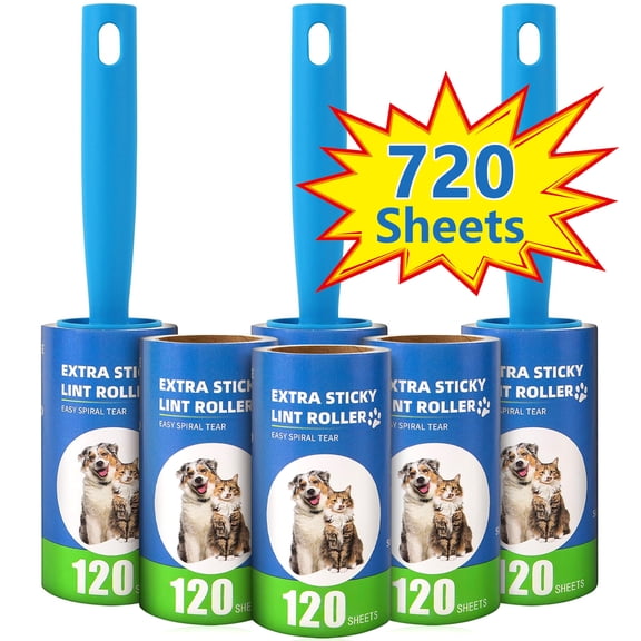 Merryhome Extra Sticky Lint Roller Set 720 Sheets 6 Refills with 3 Handles Pet Hair Remover for Clothes Furniture Carpet and Car