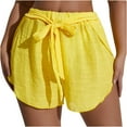 thumbnail image 2 of up to 60% off Gifts Usmixi Womens Elastic Waist Shorts Summer Soft Cotton Linen Irregular Short Pants Casual Solid Loose Shorts with Belt Yellow s, 2 of 7