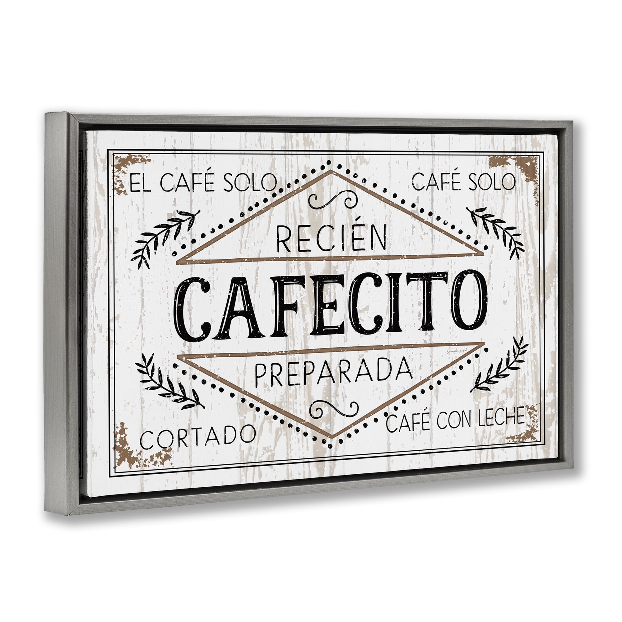 Stupell Industries Cafecito Recién Preparado Vintage Food & Beverage Painting Gray Floater Framed Art Print Wall Art, 25 x 17