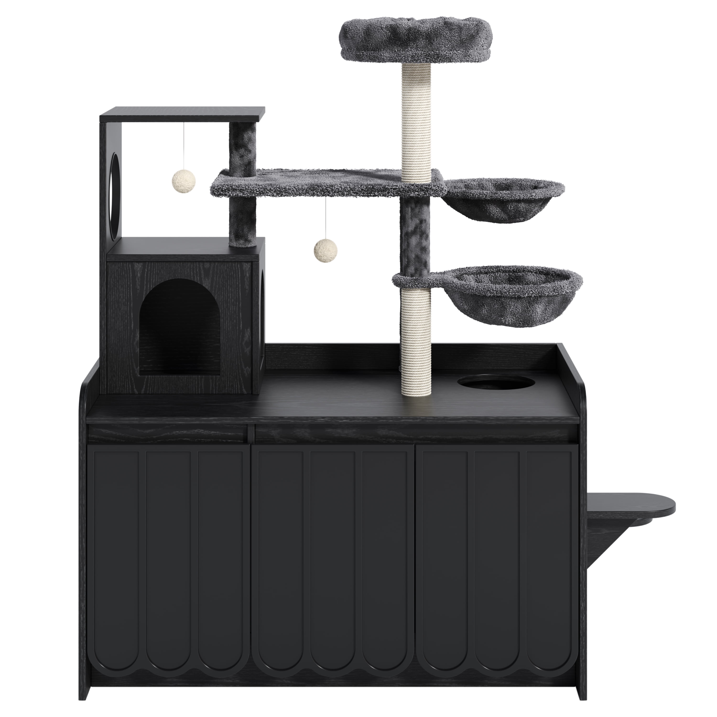 Euroco Cat Tree with Litter Box Enclosure, 59" Tall Modern Cat Tower with Sisal Scratching Post,Hammock,House,Perch & Storage Space,All-in-One Cat Condo,Hidden Cat Furniture,Black