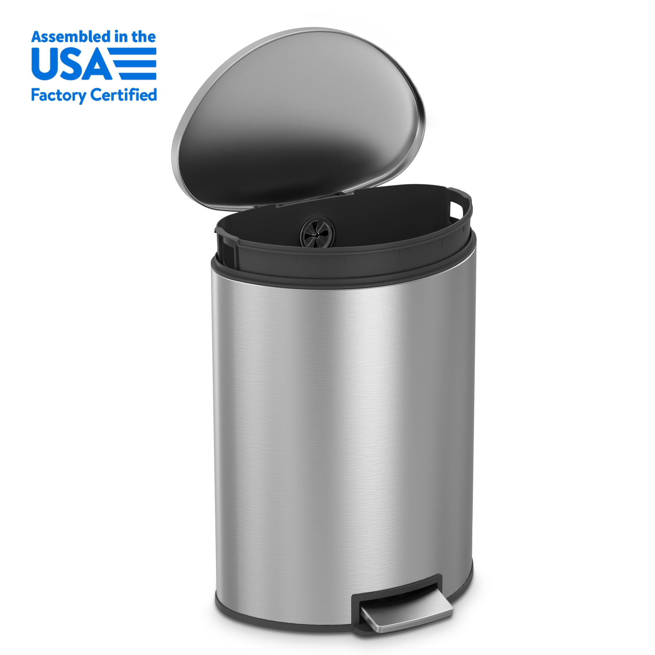 Better Homes & Gardens Kitchen Trash Can, 14.5 Gallon Stainless Steel Semi Round Step Garbage Bin with Trash Bag