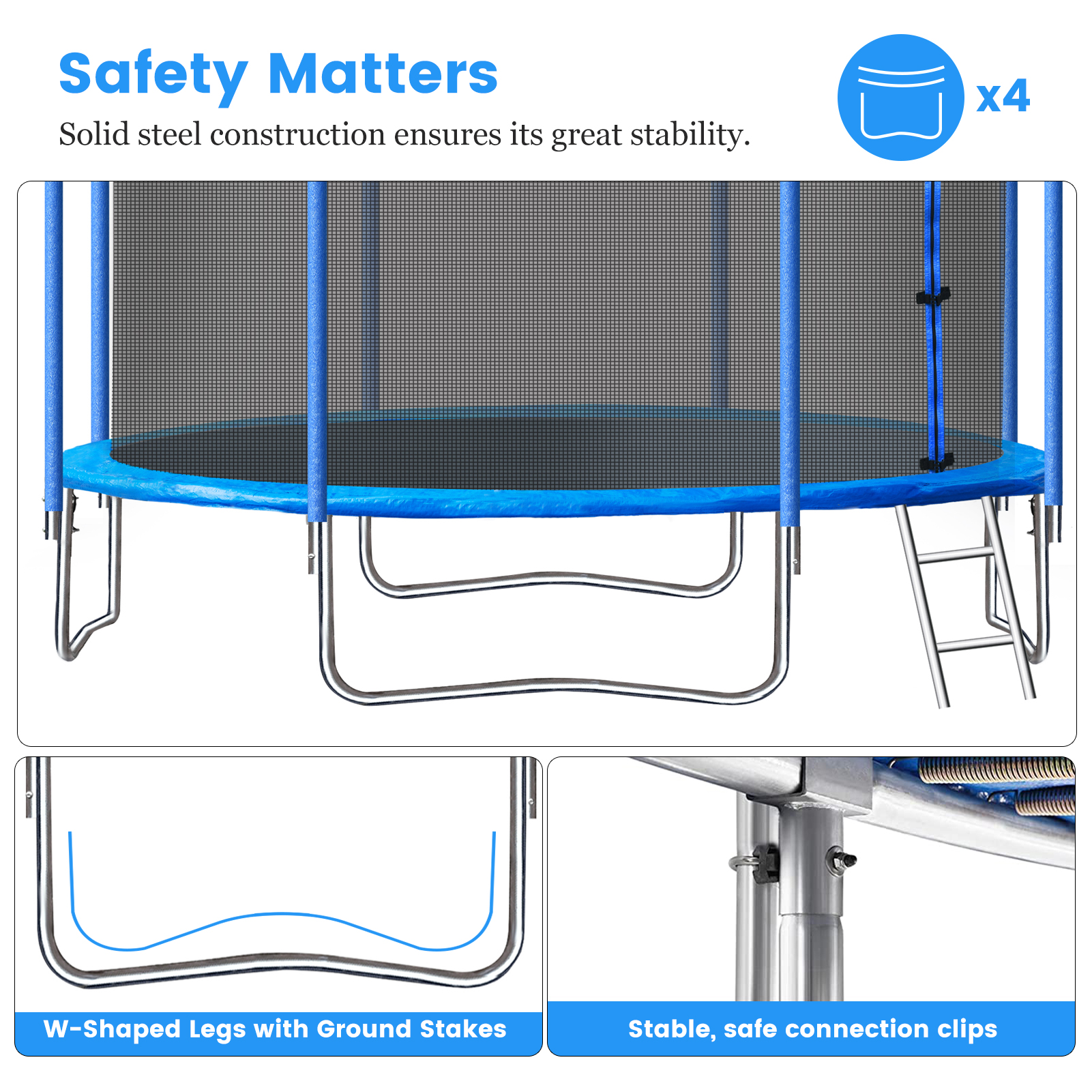 SEGMART 10ft Trampoline for Kids with Basketball Hoop and Enclosure Net/Ladder,Blue - image 4 of 7