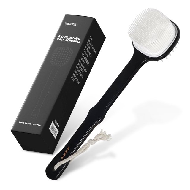 Depurador de espalda de silicona para todo tipo de piel – Cepillo de silicona de doble cara para todo el cuerpo limpia profundamente exfolia la piel ergonómico de silicona (depurador de espalda blanco