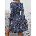 thumbnail image 3 of Women's Fall A-Line Midi Dress V-Neck Long Lantern Sleeve Elastic Waist Ruffle Flowy Swing Spring Dresses, 3 of 7