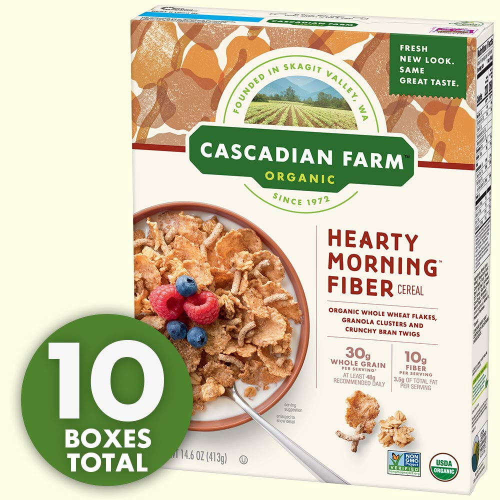 Cascadian Farm Organic Cereal, Hearty Morning Fiber, 14.6 oz (Pack of 10)