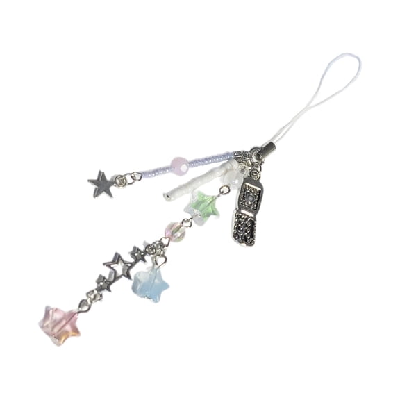 Star and Flip Mobile Phone Chain Accessory Colorful Beaded Keychain for Fashion Enthusiasts Alloy Acrylic Accessory