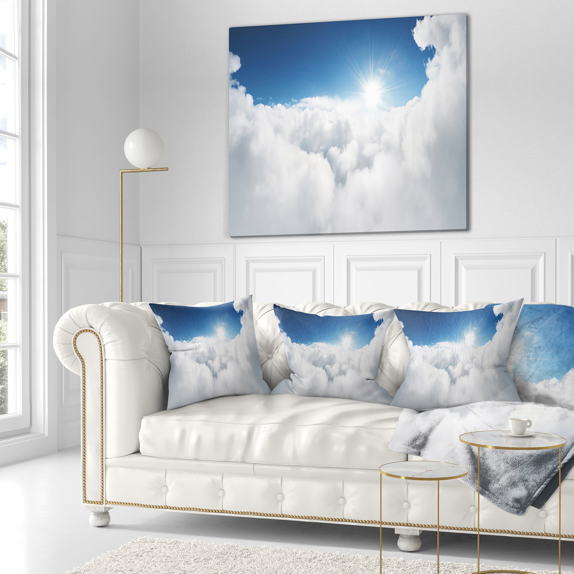 Designart Blue Sky and Sun over Clouds - Contemporary Landscape Printed Throw Pillow - 18x18