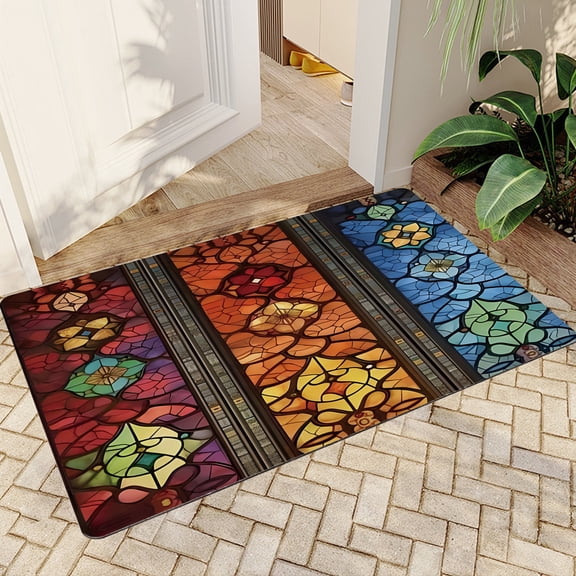 JML Doormat, Non-Slip Indoor Outdoor Rug Mats for Porch Entry Way, Floor Mat for Bathroom/Kitchen, (20"x32") - Colorful Geometric Pattern