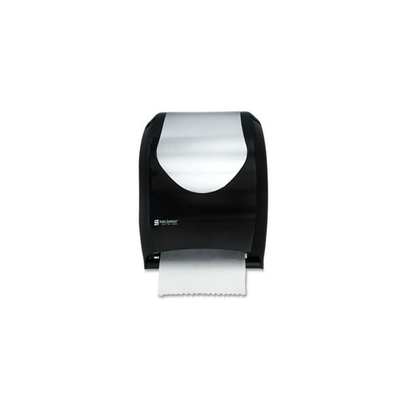 San Jamar T1370BKSS 16.75 in. x 10 in. x 12.5 in. Tear-N-Dry Touchless Roll Towel Dispenser - Black/Silver
