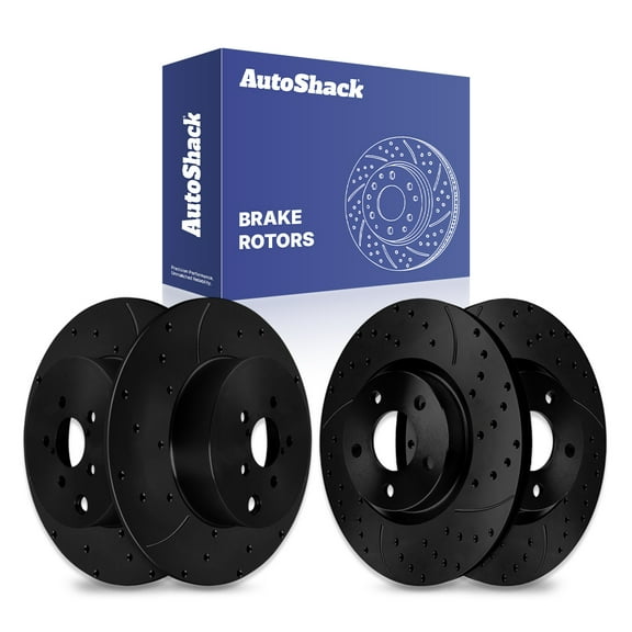 AutoShack Front Vented & Rear Solid Drilled & Slotted E-Coated Brake Rotors Black Finish 4-PC Set Replacement for 2012-2016 Subaru Impreza NightGuard