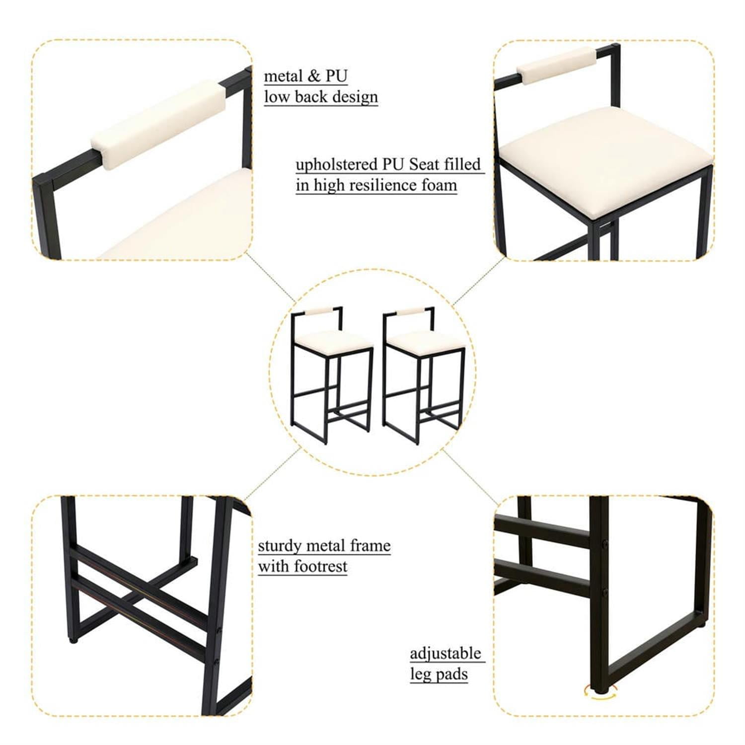 Demi Bonn 32" Counter Height Bar Stools Set of 2, PU Leather Upholstered Barstools with Back, Kitchen Island Countertop Chairs for Dining Room, Beige