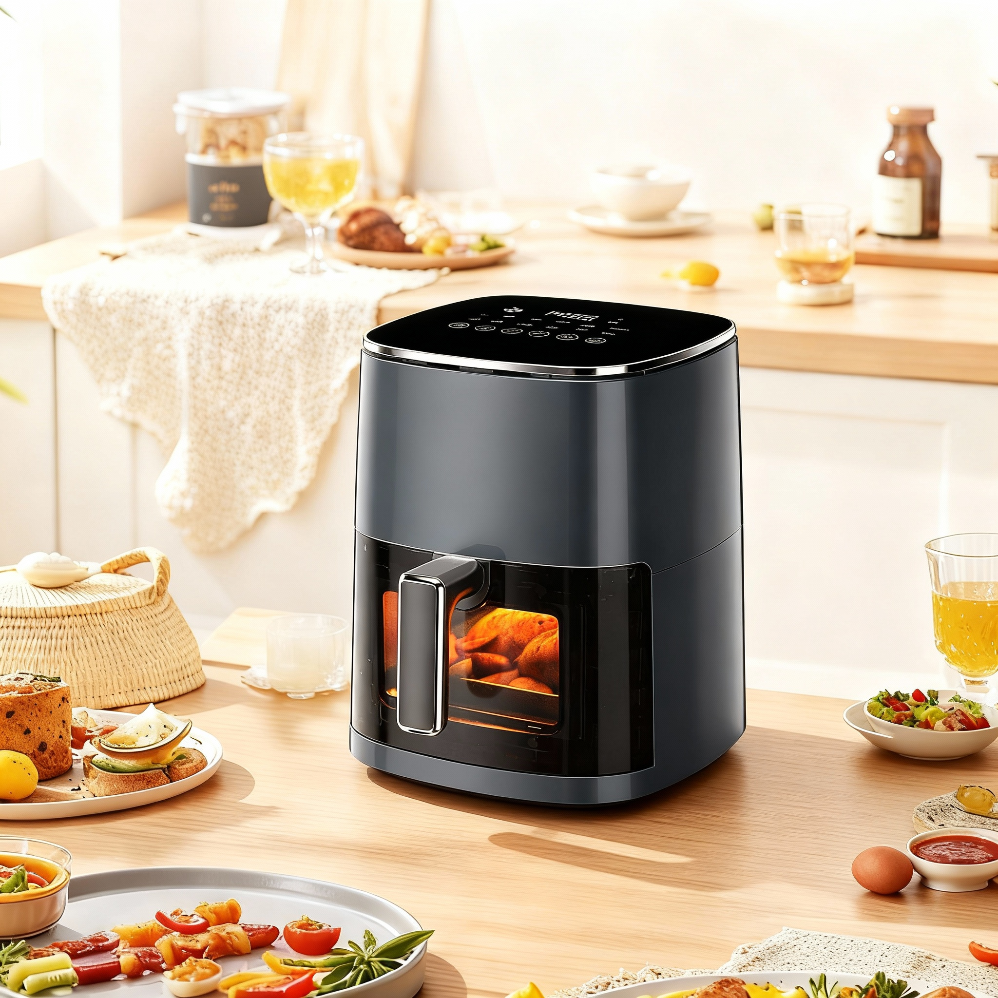 Blazezo 6QT Large Air Fryer with Clear Window, 12-in-1 Digital Air Fryer Oven for Roasting, Baking, Dehydrating, 400F, Dishwasher Safe, Nonstick, Family Size for 2-5