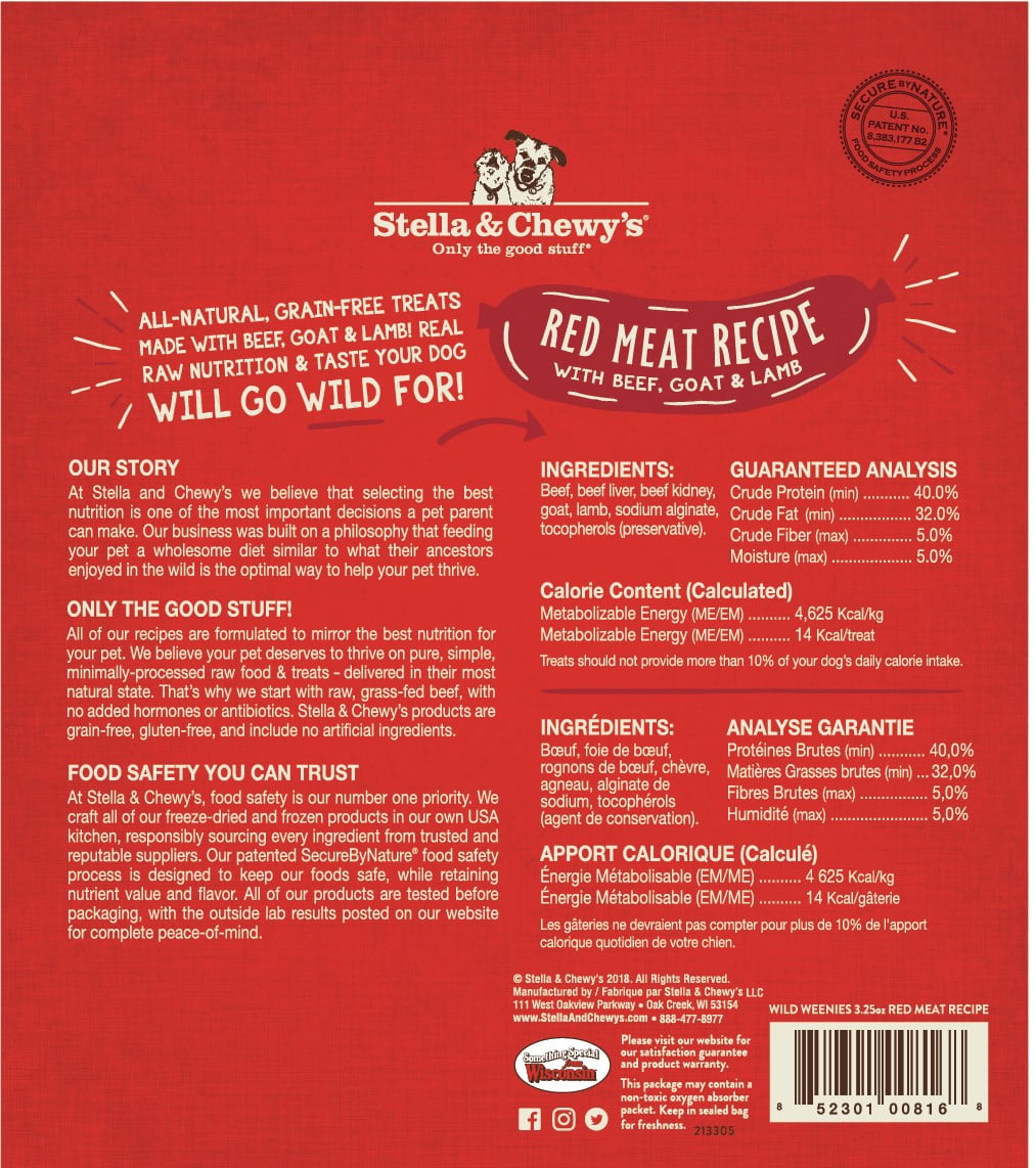 Stella & Chewy's Red Meat Wild Weenies Freeze-Dried Raw Dog Treats, 3.25 oz.