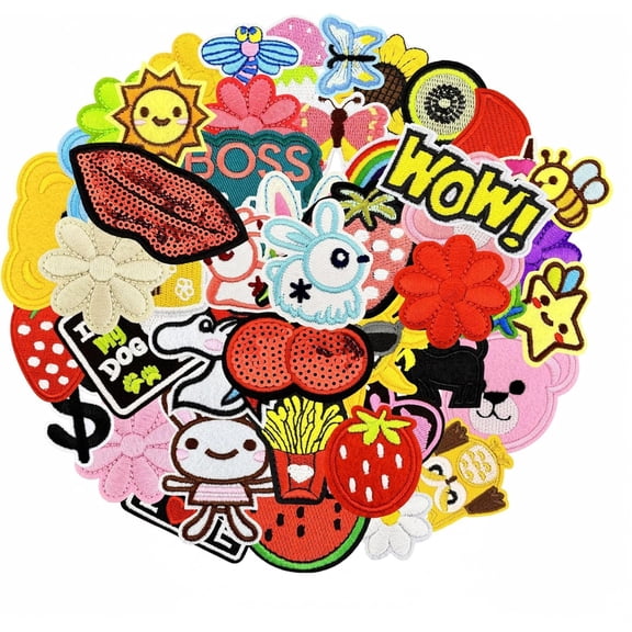 60PCS Iron on Embroidered Patches, Assorted Styles Sew on Applique Patches for Hats Jackets Clothes Backpacks, DIY Crafts Gift