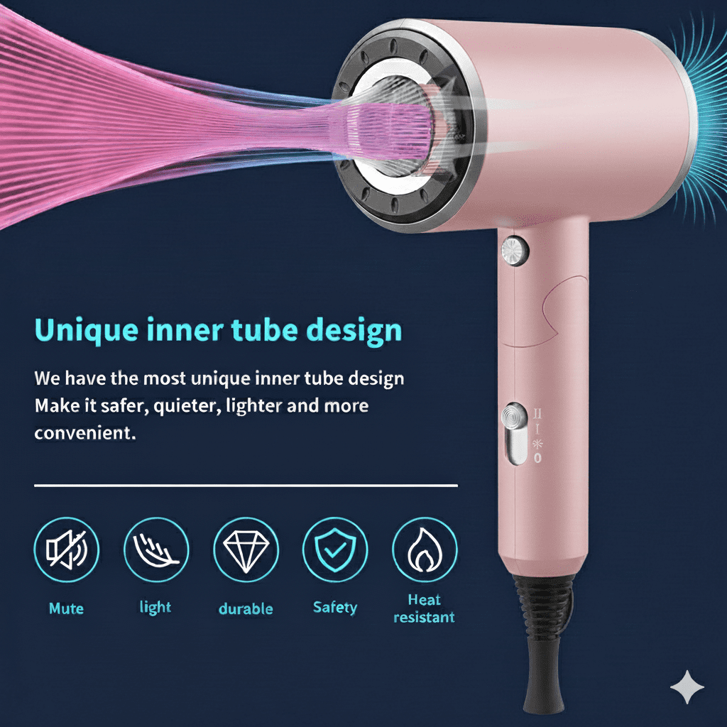 Koramzi 2000W Professional Ionic Hairdryer for Hair Care, Powerful Hot/Cool Wind Blow Dryer, 3 Magnetic Attachments, Pink/Silver