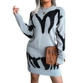 thumbnail image 4 of Qiylii Ladies Sweater Dress, Long Sleeve O-Collar Knitted Middle Dress, 4 of 9