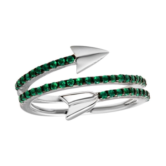 Rhodium Plated 925 Sterling Silver Wrap Arrow Green Ring Band Cubic Zirconia Jewelry Female Size 6