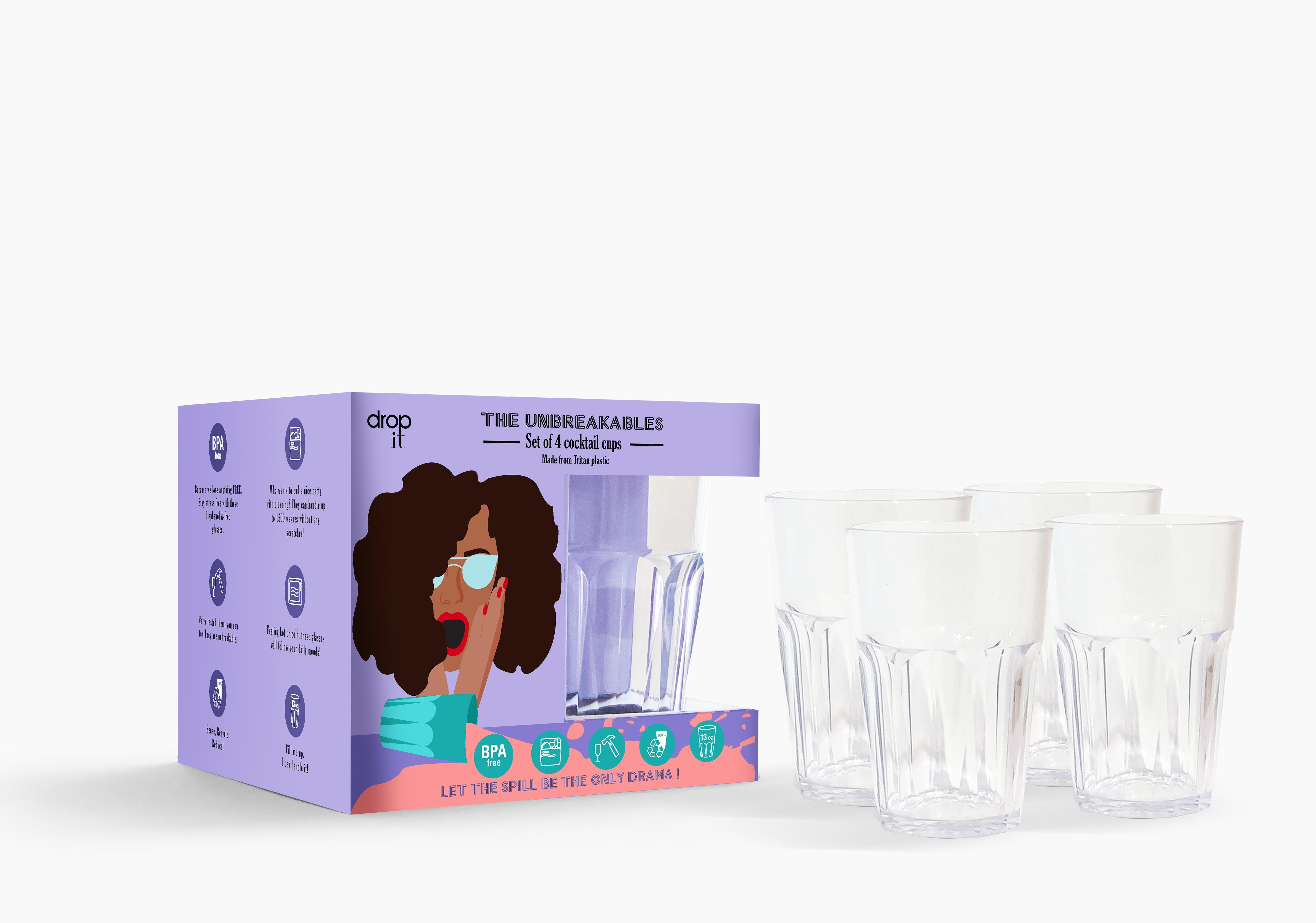 The Unbreakables Set of 4 medium cocktail plastic glasses