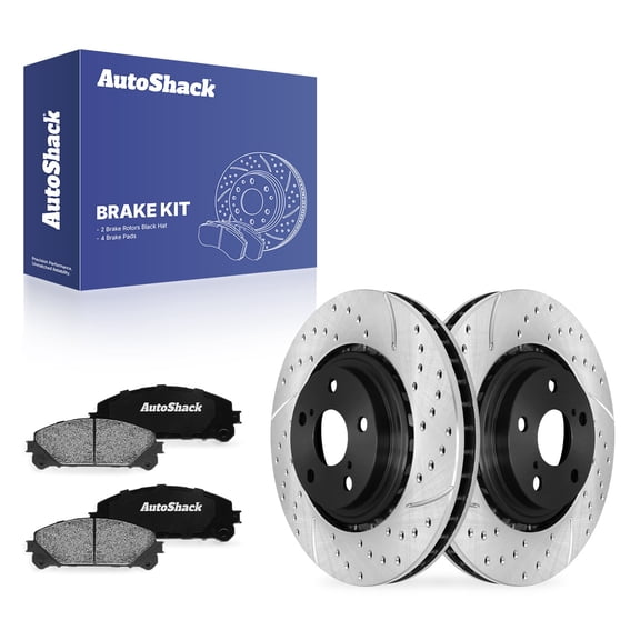 AutoShack Front Vented Drilled & Slotted E-Coated Brake Rotors   Ceramic Pads 6-PC Brake Kit Replacement for 2008-2019 Toyota Highlander 2011-2020 Toyota Sienna ShadowGuard 12.91" (328 mm)