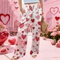 thumbnail image 6 of Women's Fashion Pocket Valentine's Day Print Stretch Adjustable Drawstring Wide Leg Pants, Elastic Waist Holiday Pants, Casual Lounge Wear for Women,Red,XL, 6 of 7