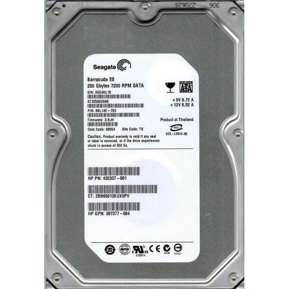 Seagate ST3250620NS P/N: 9BL14E-783 250GB F/W: 3.BJH TK