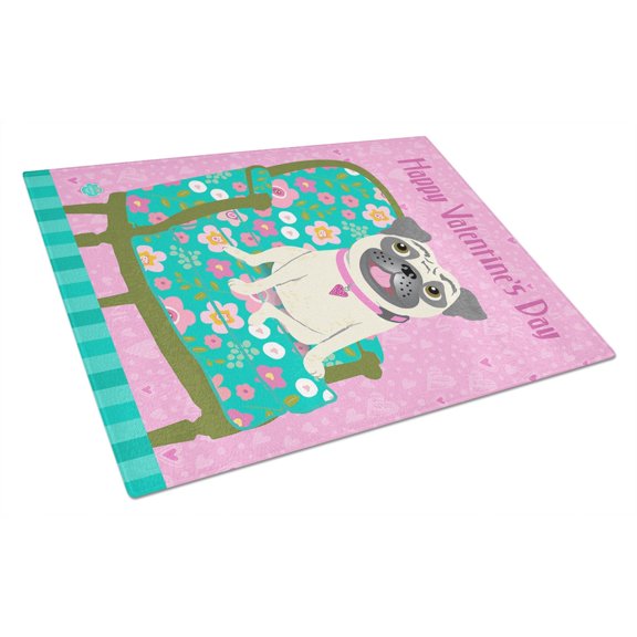 Carolines Treasures VHA3002LCB Happy Valentines Day Pug Glass Cutting Board Large, 12H x 16W, multicolor
