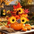 thumbnail image 6 of Artificial Sunflower and Pumpkin Table Decor, Realistic Faux Floral Pumpkin Ornament, Fall Desktop Centerpiece, Seasonal Autumn Home Dining Table Mantel Decoration, C, 6 of 7