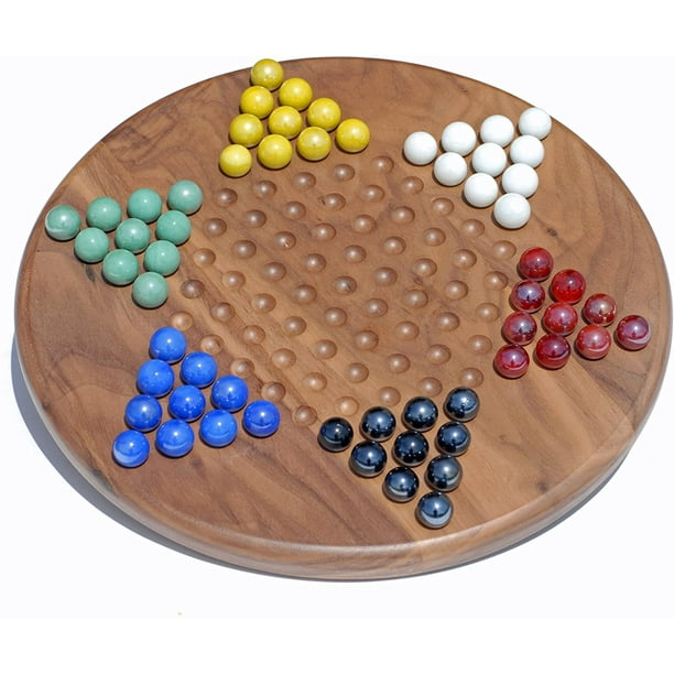 WE Games Classic Solid Walnut Wood Chinese Checkers Set with Glass