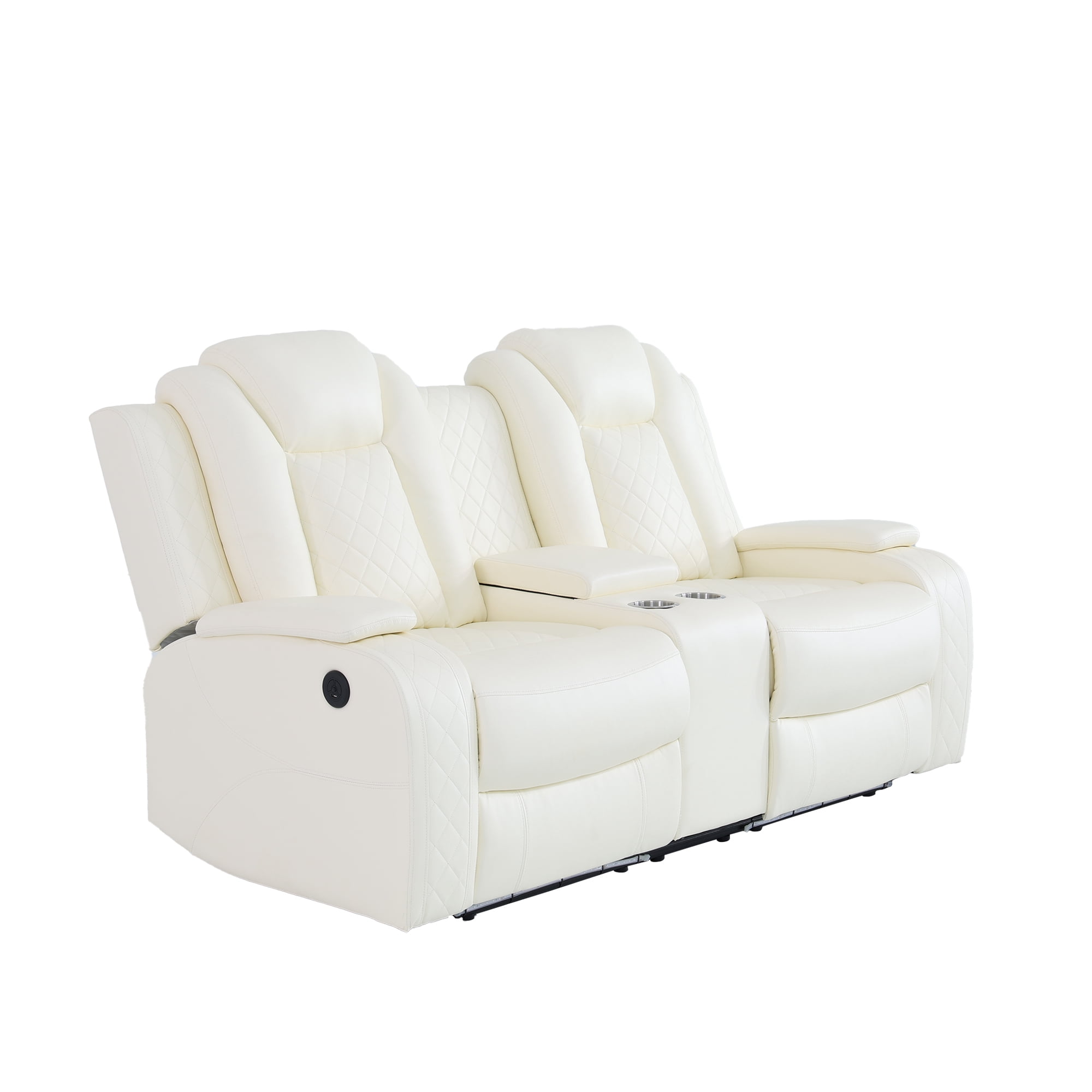 MAYEERTY Power Reclining Loveseat, Electric 2-Seat Leather Recliner with USB Charging, Storage & Cup Holders for Living Room, White