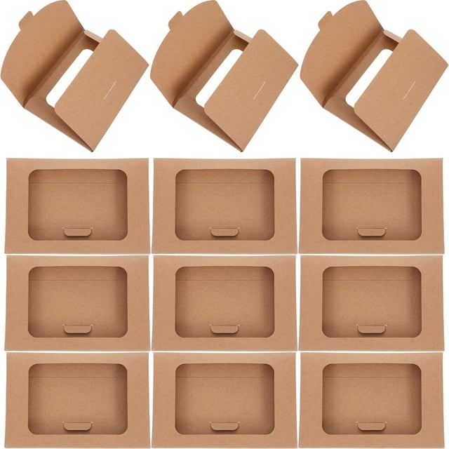 50 cajas de papel kraft con ventana transparente para tarjetas de felicitación, sobres, cajas rectangulares de papel kraft marrón para postales, correo, facturas, invitaciones.